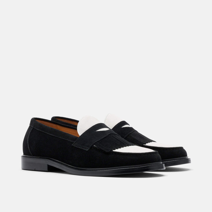 Clint Black/White Suede Kiltie Loafers