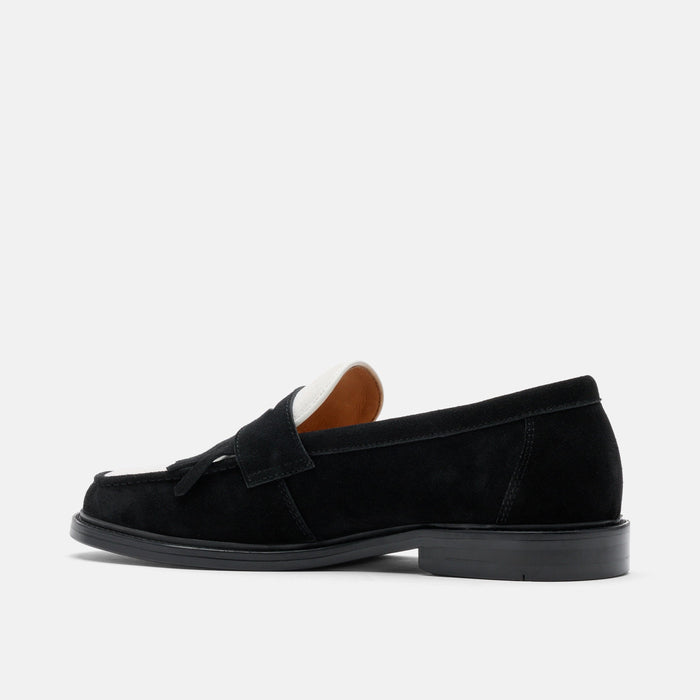 Clint Black/White Suede Kiltie Loafers