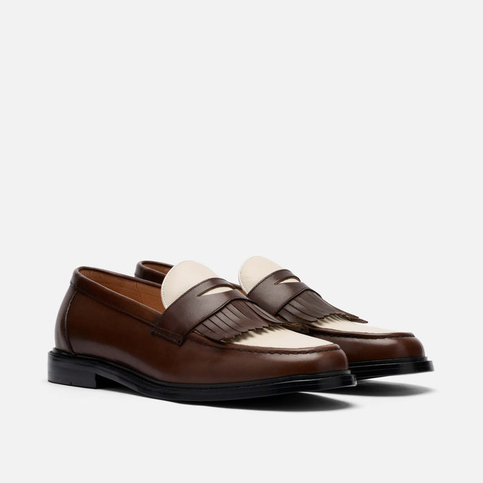 Clint Brown/White Leather Kiltie Loafers