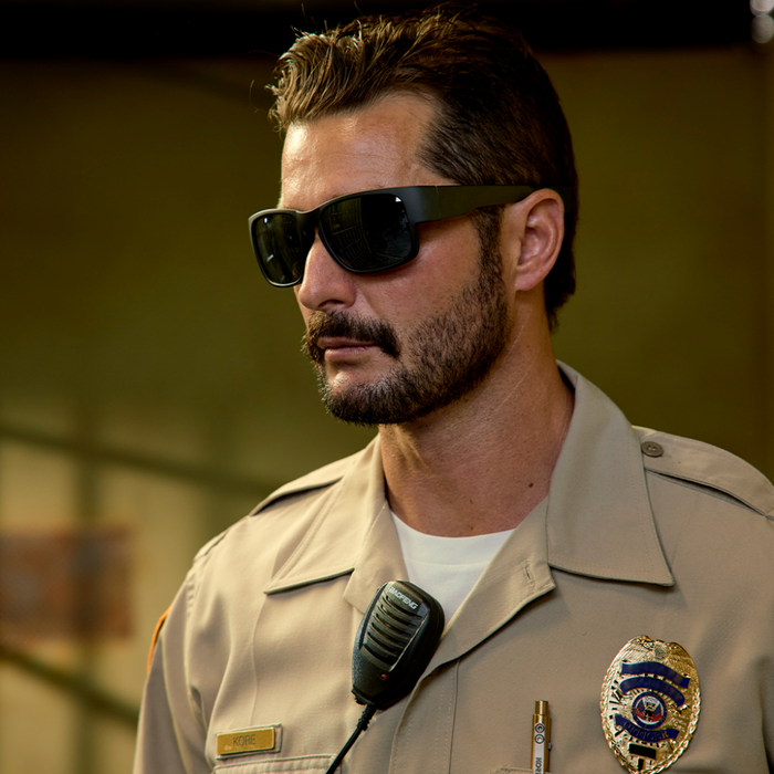 Side View of Police Officer Wearing Kore Commander Ballistic Sunglasses with Polarized Lenses