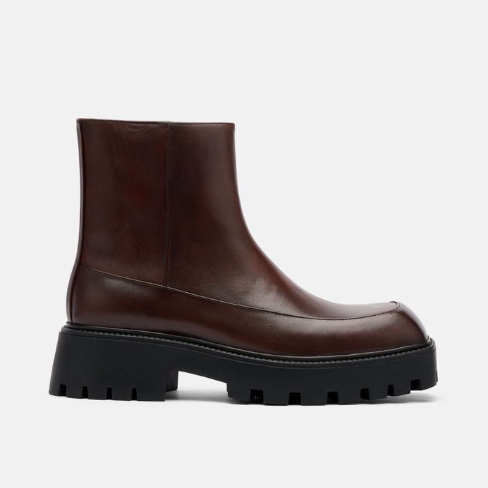 Commander Brown Burnished Leather Square Toe Side Zip Boots