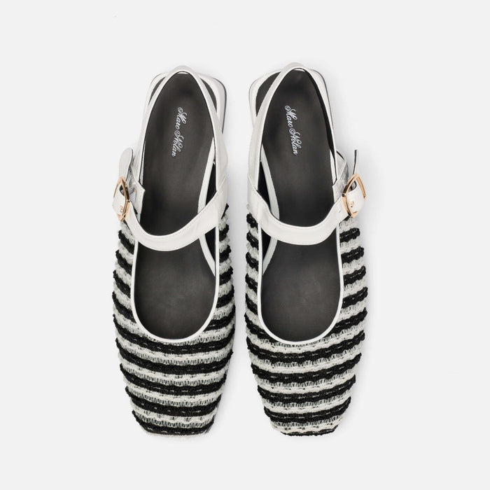 Cora White/Black Leather Mary Jane Lug Slingbacks
