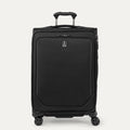 Front view of Travelpro Crew Classic Medium Check-In Expandable Spinner in Black, with 360° Spinner Wheels