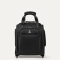 Front view of Travelpro Crew Classic Rolling UnderSeat Carry-On in Black, featuring high-performance ball bearing wheels and a compact design for airline under-seat storage