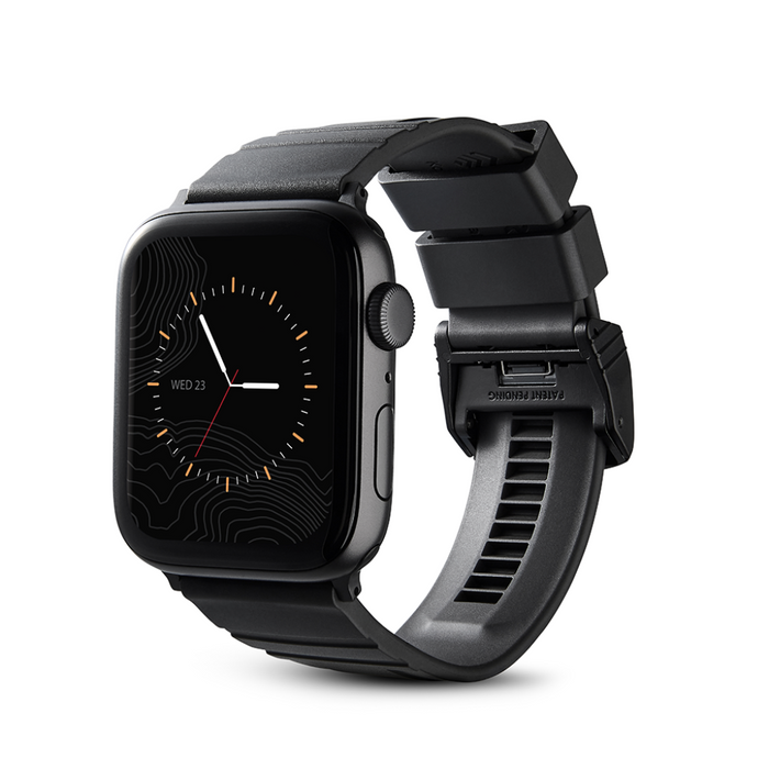 Kore Essentials Crossroads Smart Watch Band Attached to Smart Watch Showcasing Micro-Adjustable Track system