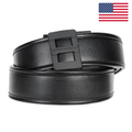 Kore Essentials Black Leather 2.25" Duty Belt with a D2 Buckle on a White Background