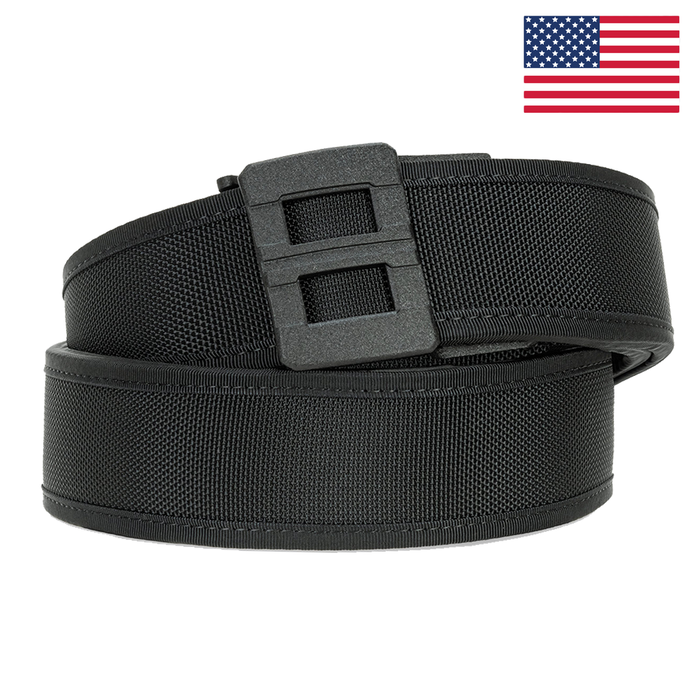 Kore Essentials Black Nylon 2.25" Duty Belt with a D2 Buckle on a White Background