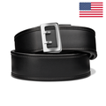 Kore Essentials Black Leather 2.25" Duty Belt with a D3 Silver Sam Browne Buckle on a White Background