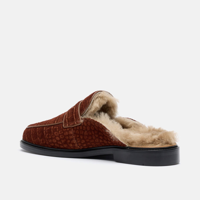 Del Mar Brown Croc Suede Loafer Mules