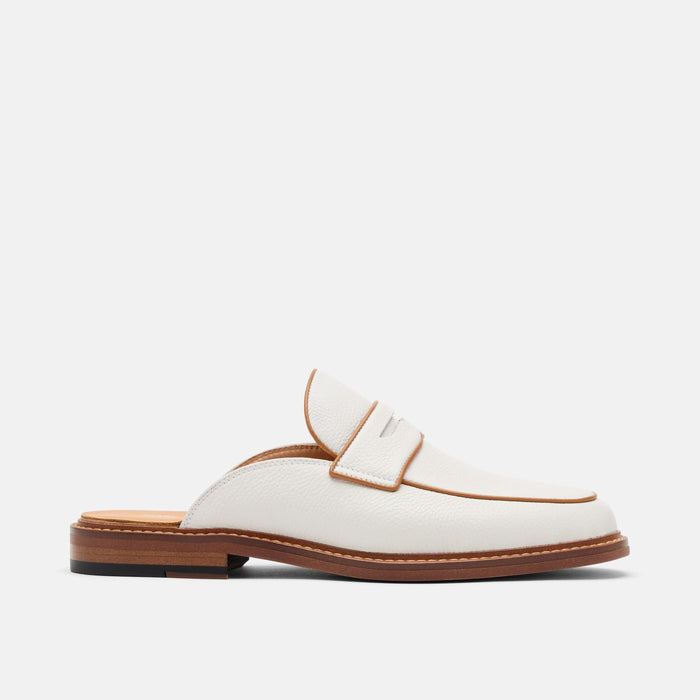 Del Mar White Pebble Loafer Mules