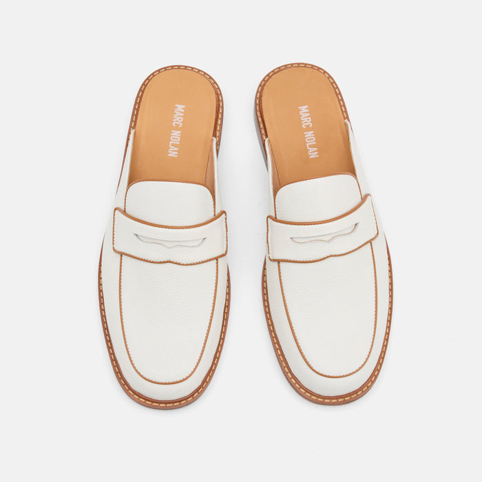 Del Mar White Pebble Loafer Mules