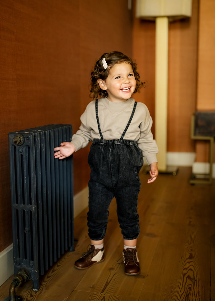 Denim Suspender Pants - Stone Wash Black
