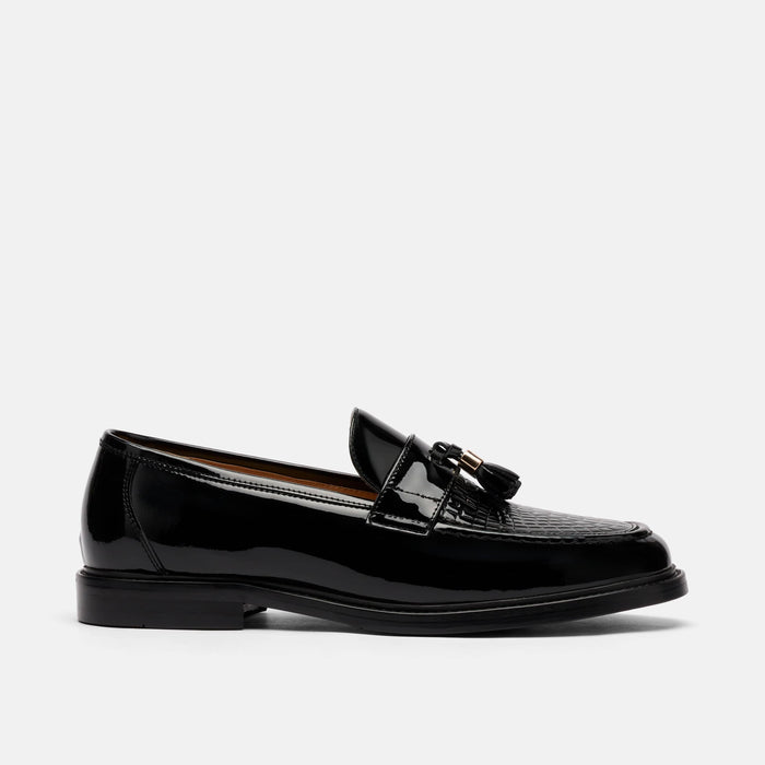 Denzel Black Croc Leather Tassel Loafers