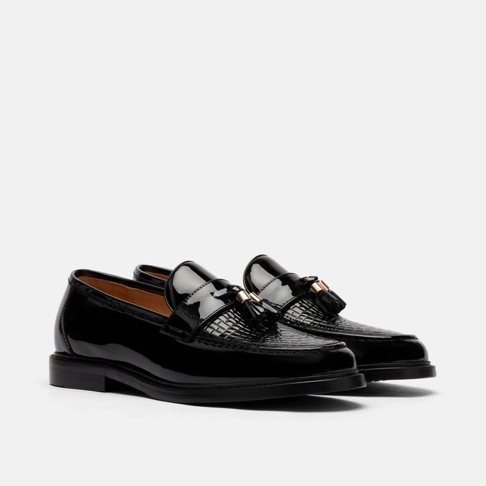Denzel Black Croc Leather Tassel Loafers