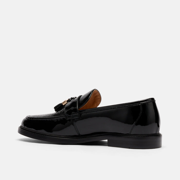 Denzel Black Croc Leather Tassel Loafers