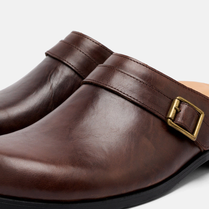 Diego Brown Distressed Leather Strap Mules