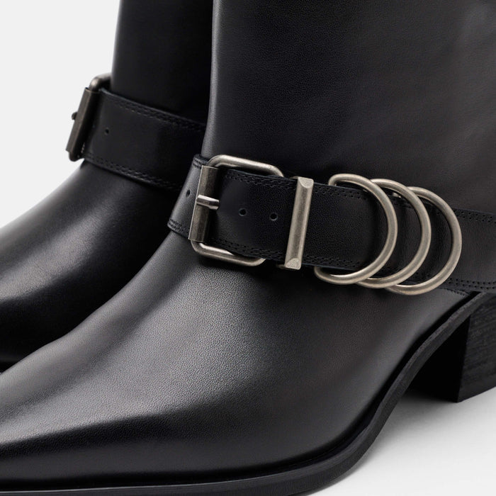 Donna Black Leather Moto Ankle Boots