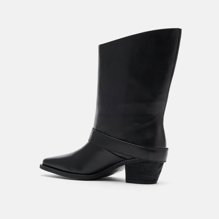 Donna Black Leather Moto Ankle Boots