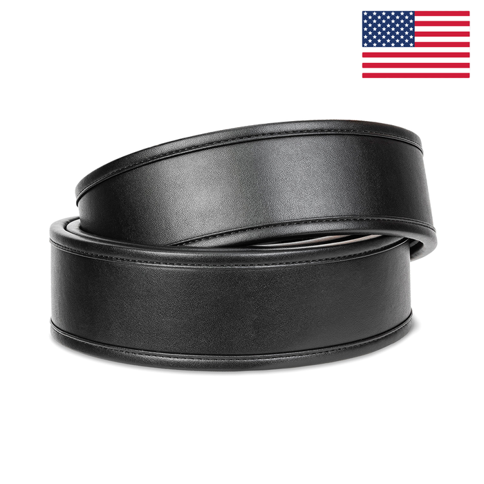 Kore Essentials Black Leather 2.25" Duty Belt Strap on a White Background