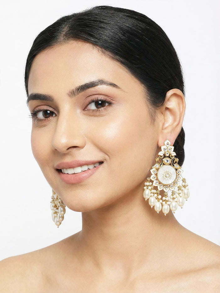 Elegant Floral Pearl Chandelier Earrings.