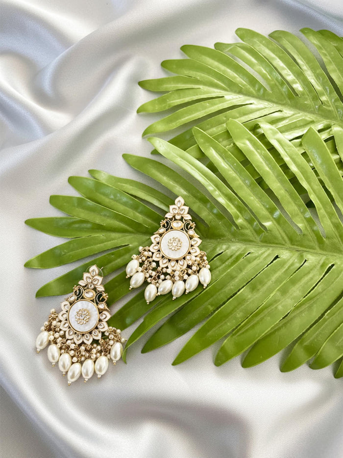 Elegant Floral Pearl Chandelier Earrings.