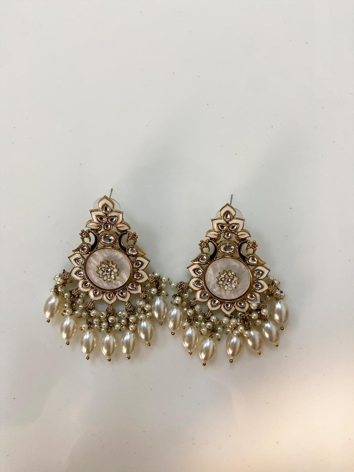 Elegant Floral Pearl Chandelier Earrings.