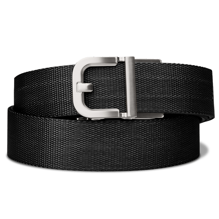 Kore Essentials Black Nylon Ratcheting Belt with a Nickel Element Buckle