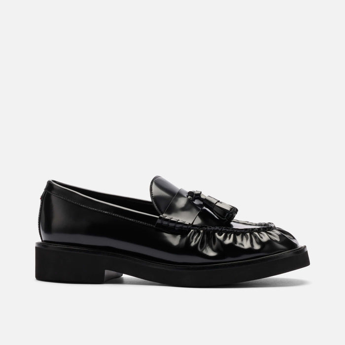Ella Black Pleated Leather Tassel Loafer