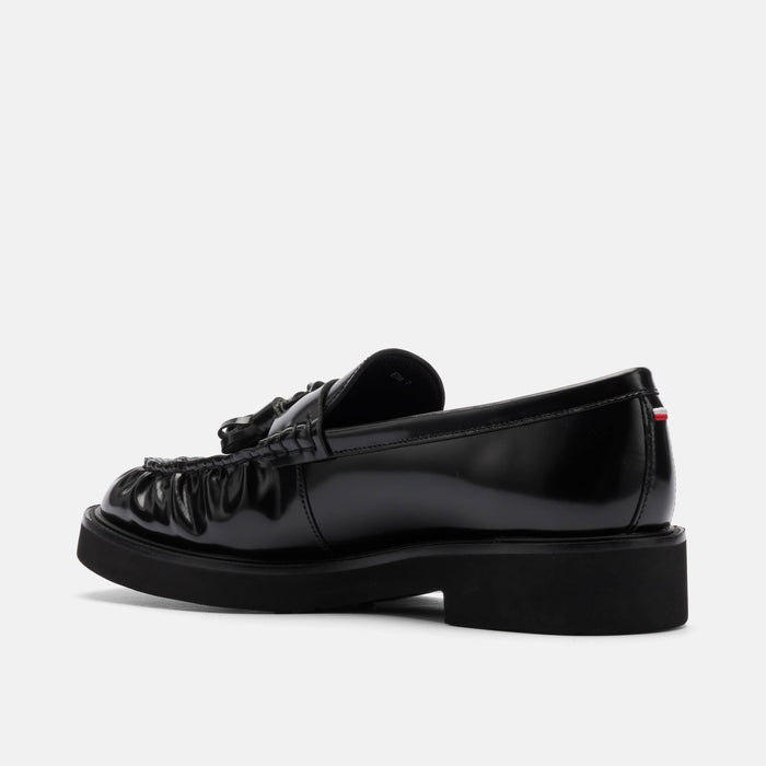 Ella Black Pleated Leather Tassel Loafer