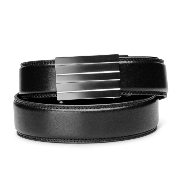 Kore Essentials Classic Black Leather Ratcheting Belt 1.37" with an Endeavor Buckle
