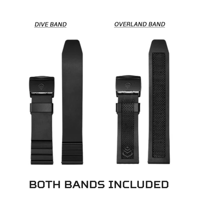 The Kore Essentials Excursion Tactical Field Watch Includes both the Kore Micro-Adjustable Dive Watch Band and the Micro-Adjustable Kore Overland Watch Band