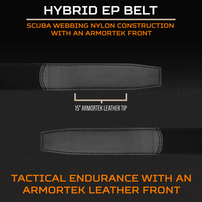 A graphic describes the benefits of a Kore Essentials Executive Protection Hybrid gun belt.