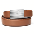 Kore Essentials Tan Leather Gun Belt with an American Flag Buckle