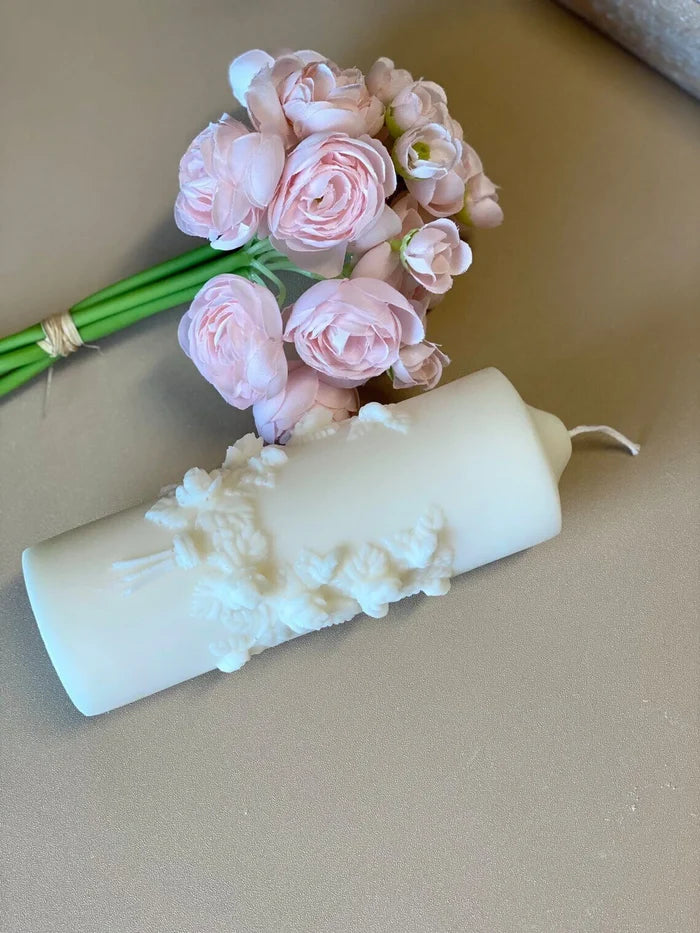 Floral Pillar Scented Candle - Eco-Friendly Soy Wax Aroma