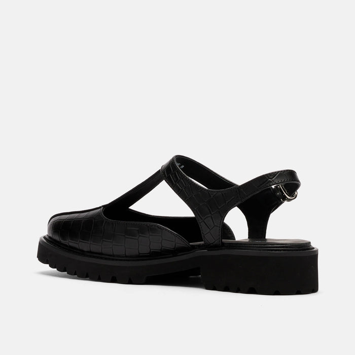 Frankie Black Crocskin Leather Mary Jane Slingbacks
