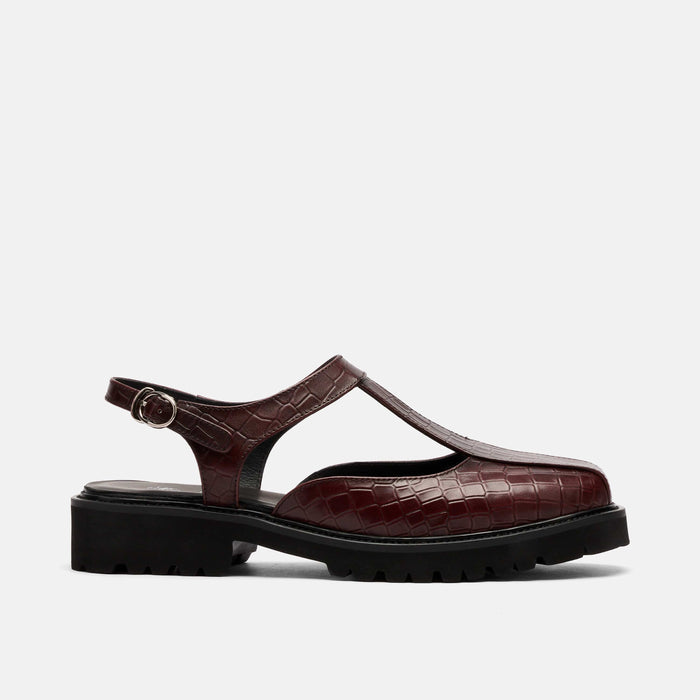 Frankie Wine Crocskin Leather Mary Jane Slingbacks