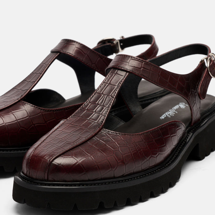 Frankie Wine Crocskin Leather Mary Jane Slingbacks