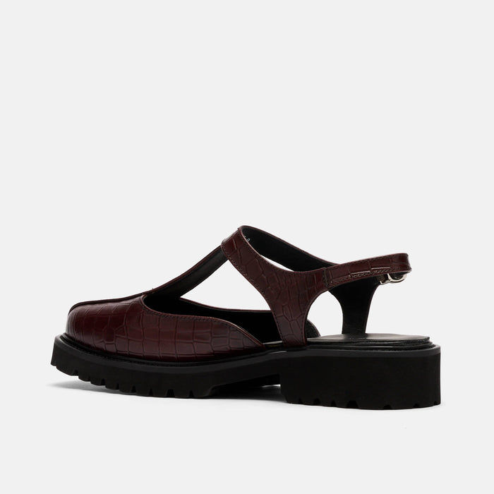 Frankie Wine Crocskin Leather Mary Jane Slingbacks