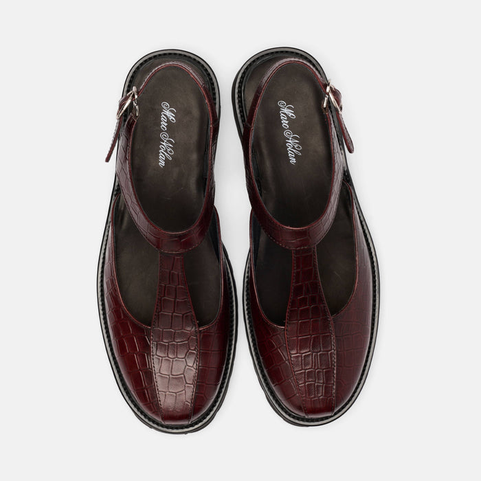 Frankie Wine Crocskin Leather Mary Jane Slingbacks