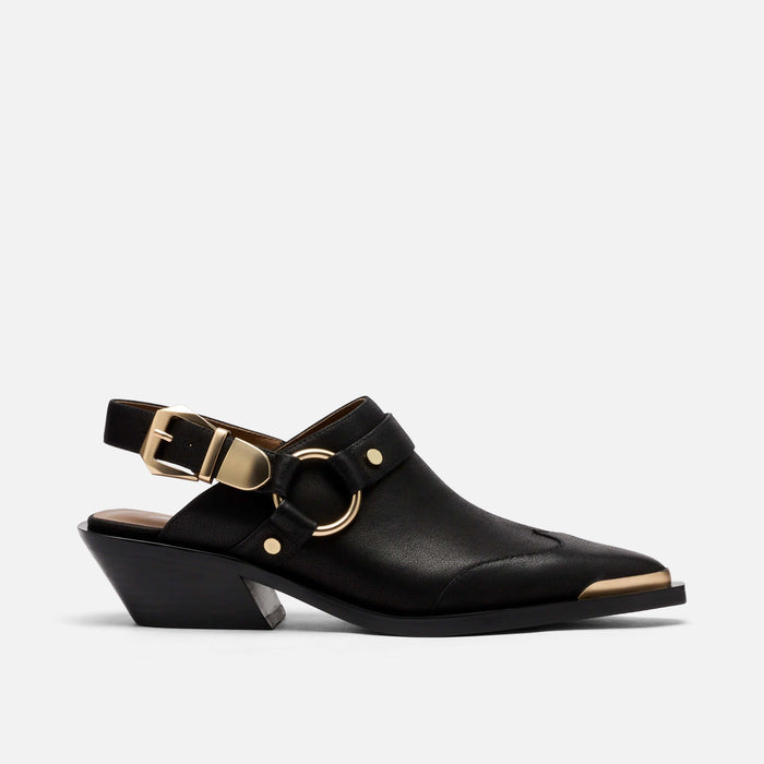 Frontier Black Leather Western Slingbacks