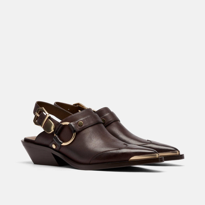 Frontier Brown Leather Western Slingbacks