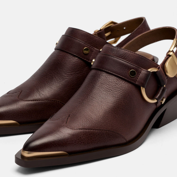 Frontier Brown Leather Western Slingbacks