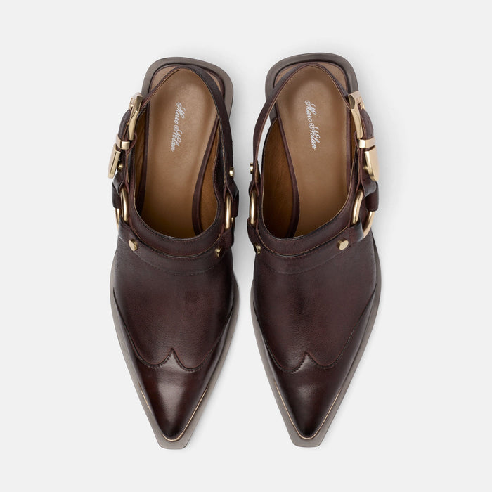 Frontier Brown Leather Western Slingbacks