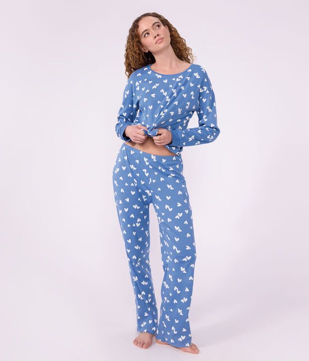 FW26 - A0GG4 01 BLUE WHITE FALL WINTER 2026 HEARTS PAJAMAS WOMEN