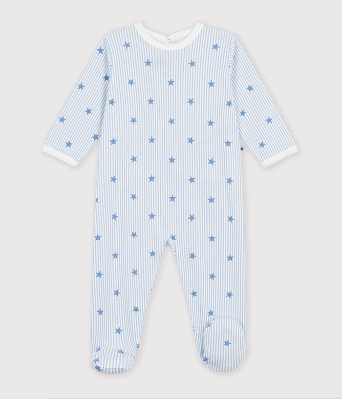 FW26 - A0GJM 01 BLUE WHITE BABY FALL WINTER 2026 FOOTIES ROMPERS NEW ARRIVAL STARS STRIPES