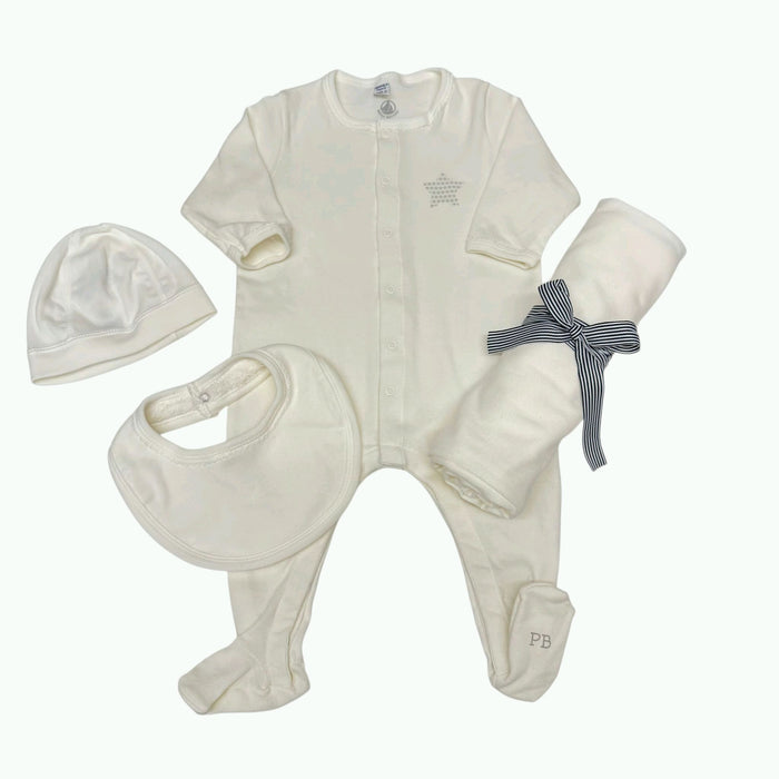 FW26-47043 00 WHITE BABY FOOTIES ROMPERS GIFT SETS SPRING SUMMER 2026 STARS