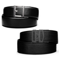 Two Kore Essentials Garrison Range Gun Belts - One Black Leather Garrison Range Gun Belt with a G2 Gunmetal Buckle and one Black Nylon Garrison Range Gun Belt with an G1 Buckle