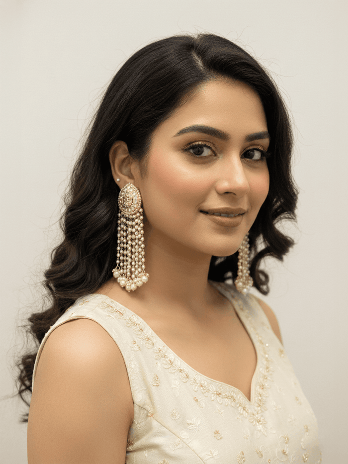 Grand Pearl Multi-Strand Jhumka Earrings.