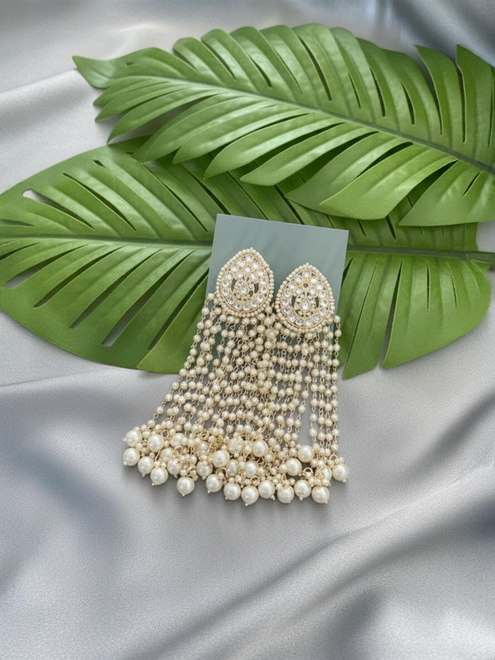 Grand Pearl Multi-Strand Jhumka Earrings.