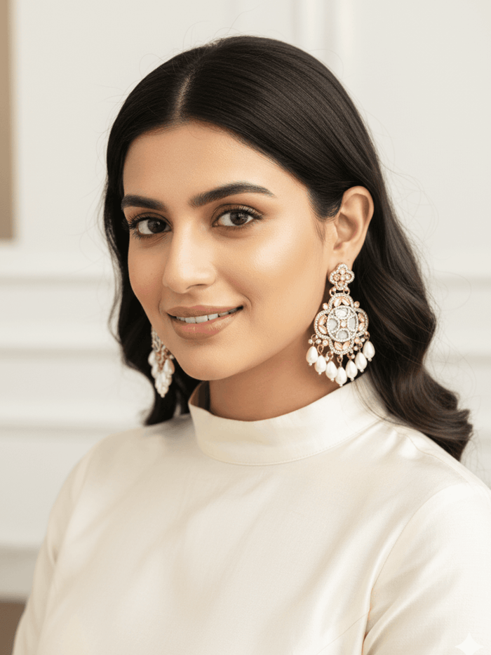 Grey & Pearl Floral Drop Earrings.